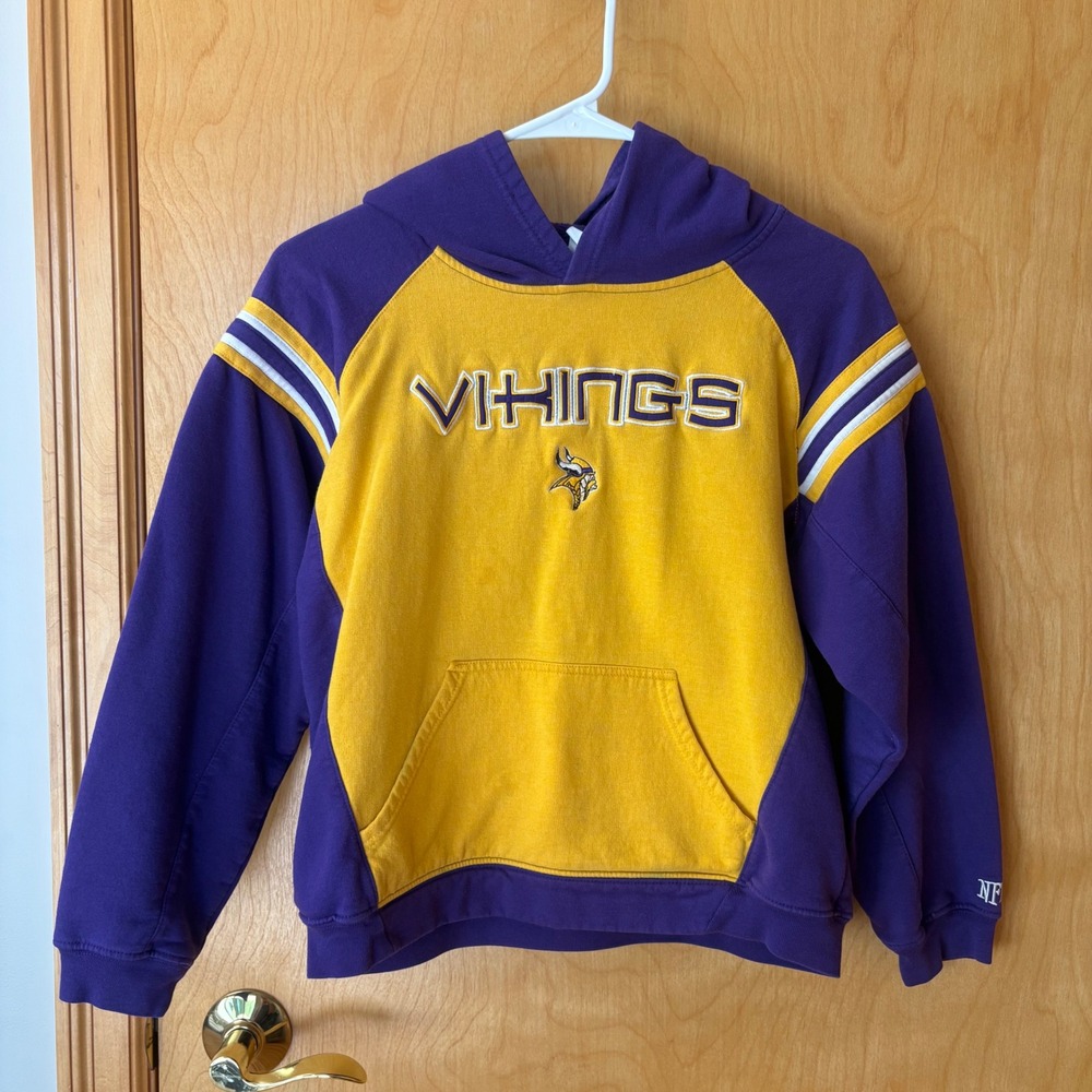NFL Team Apparel Minnesota Vikings Hoodie Youth L 14/16 Purple Gold Embroidered